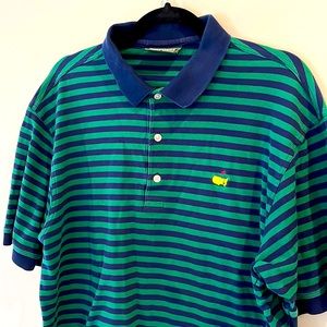 Masters Polo Shirt Blue and Green Stripe Large